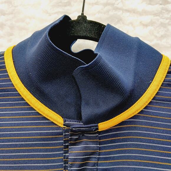 Shirt Polo Men Bolle Navy Stripe Gold Pickleball Golf Tennis Club Tee Size XL - Picture 10 of 14